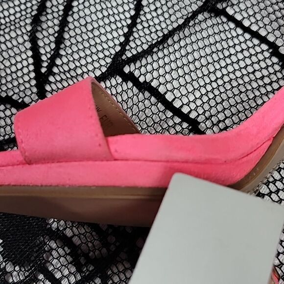 Neon Pink Suede Open Toe Heels - Picture 9 of 10
